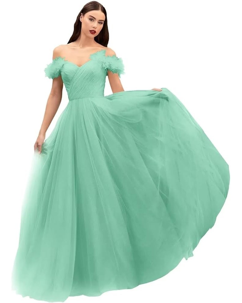 Off Shoulder Tulle Prom Dresses Long Corset Fairy Sweetheart Ruched Formal Evening Party Ball Gown for Women Mint Green $48.1...