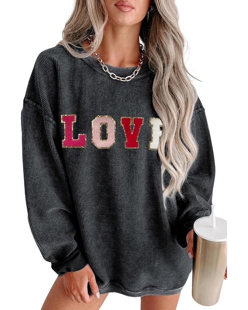 Women's Casual Sweatshirts Sequin Graphic Print Crew Neck Corded Sweatshirt Pullover Tops Black Love $17.97 Hoodies & Sweatsh...