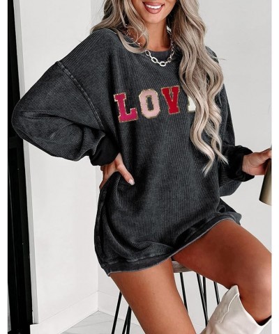 Women's Casual Sweatshirts Sequin Graphic Print Crew Neck Corded Sweatshirt Pullover Tops Black Love $17.97 Hoodies & Sweatsh...