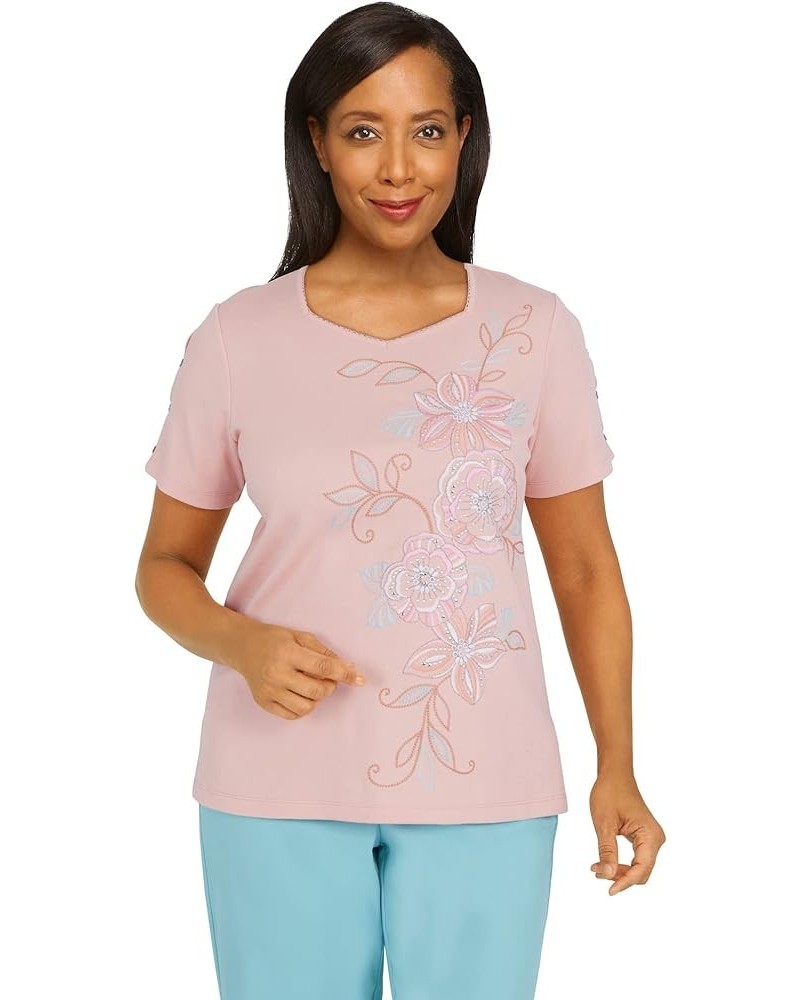 Women's Asymmetric Floral Embroidery Top Apricot $16.80 Tops