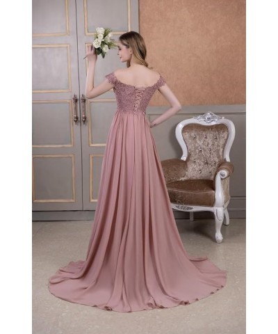 Off Shoulder Prom Dress for Women Laces Chiffon Long Slit Formal Bridesmaid Evening Gown CA07 Dusty Blue $35.42 Dresses