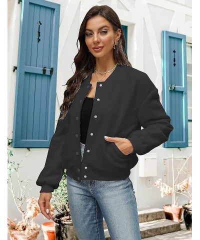 Womens Casual Wool Blend Jacket Fleece Bomber Jacket Button Down Shacket Varsity Jacket with Pockets Black $10.63 Jackets