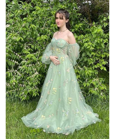 Women's Flower Embroidery Tulle Prom Dresses 2024 Off Shoulder Long Formal Evening Party Gowns 2-peacock $40.49 Dresses