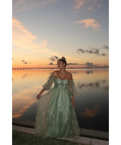 Women's Flower Embroidery Tulle Prom Dresses 2024 Off Shoulder Long Formal Evening Party Gowns 2-peacock $40.49 Dresses