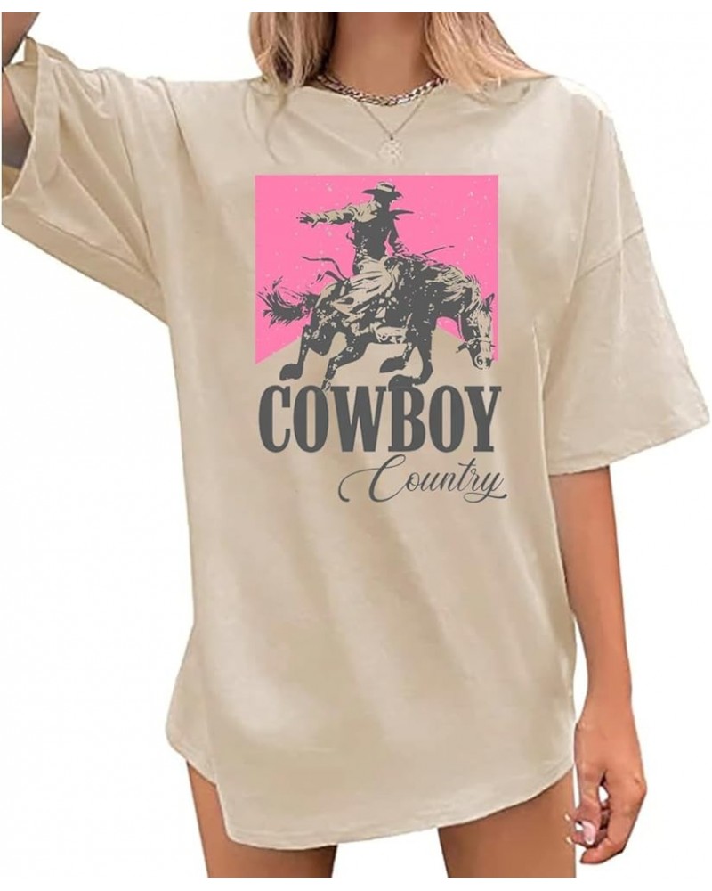 Cowboy Country Oversized T-Shirt for Women Western Rodeo Graphic Tee Loose Casual Cowgirls Short Sleeve Shirt Tops C-beige $1...