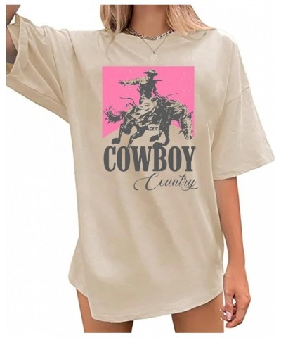 Cowboy Country Oversized T-Shirt for Women Western Rodeo Graphic Tee Loose Casual Cowgirls Short Sleeve Shirt Tops C-beige $1...