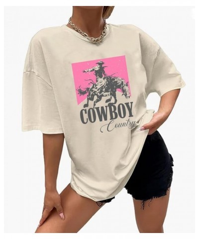 Cowboy Country Oversized T-Shirt for Women Western Rodeo Graphic Tee Loose Casual Cowgirls Short Sleeve Shirt Tops C-beige $1...