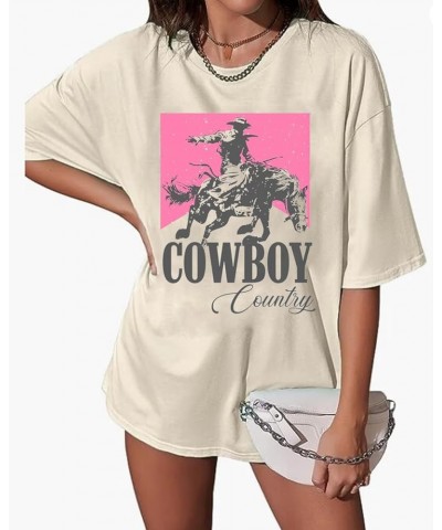 Cowboy Country Oversized T-Shirt for Women Western Rodeo Graphic Tee Loose Casual Cowgirls Short Sleeve Shirt Tops C-beige $1...