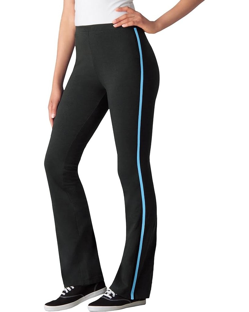 Women's Plus Size Tall Stretch Cotton Side-Stripe Bootcut Pant Black Paradise Blue $20.78 Pants