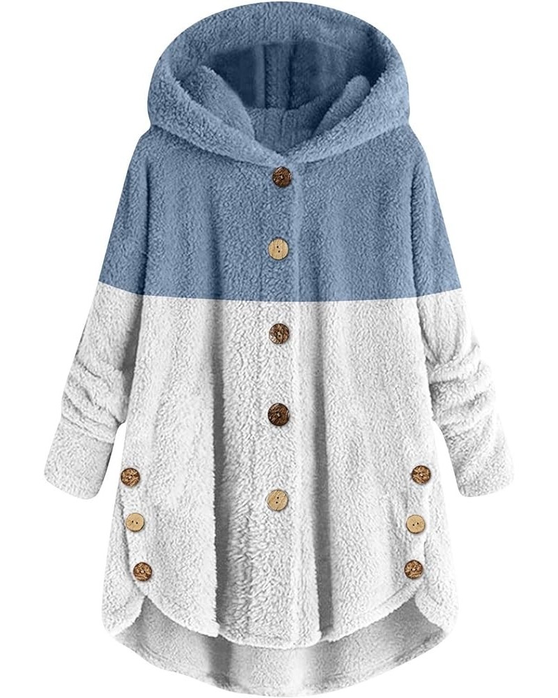 ADHOWBEW Winter Coats for Women 2023 Plus Size Fuzzy Jackets Soft Button Up Colorblock Outerwear B-light Blue $8.83 Jackets