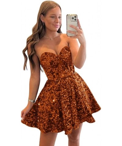 Sequin Short Homecoming Dresses for Teens Sparkly A Line Prom Dress Tight Cocktail Dresses Evening Gown with Pocket Orange $2...