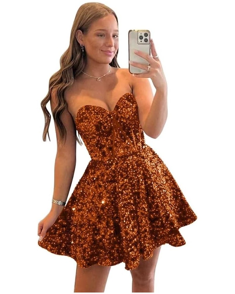 Sequin Short Homecoming Dresses for Teens Sparkly A Line Prom Dress Tight Cocktail Dresses Evening Gown with Pocket Orange $2...