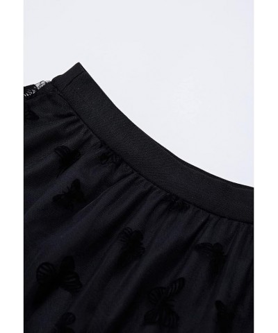 Women's Caramel/Dusty Blue/White/Black 3D Posy Double-Layered Mesh Midi Skirt Black-velvet Butterfly $26.90 Skirts