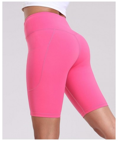 Women's Short Yoga Side Pockets High Waist Workout Running Shorts Hot Pink $9.62 Activewear