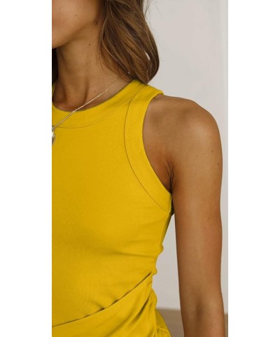 Women's Summer Casual Beach Dress Sleeveless Ruched Tie Tank Bodycon Wrap Mini Dresses Tt/ Yellow $17.91 Dresses