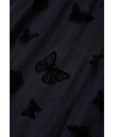 Women's Caramel/Dusty Blue/White/Black 3D Posy Double-Layered Mesh Midi Skirt Black-velvet Butterfly $26.90 Skirts