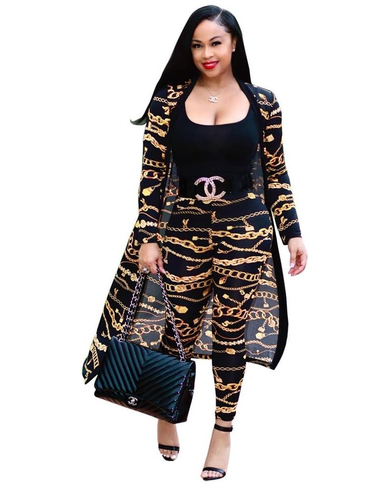 Women 2 Piece Outfits Floral Printed Long Sleeves Open Front Cardigan Overcoat Cover Up Leggings Pants Sets Black-1 $19.79 Suits