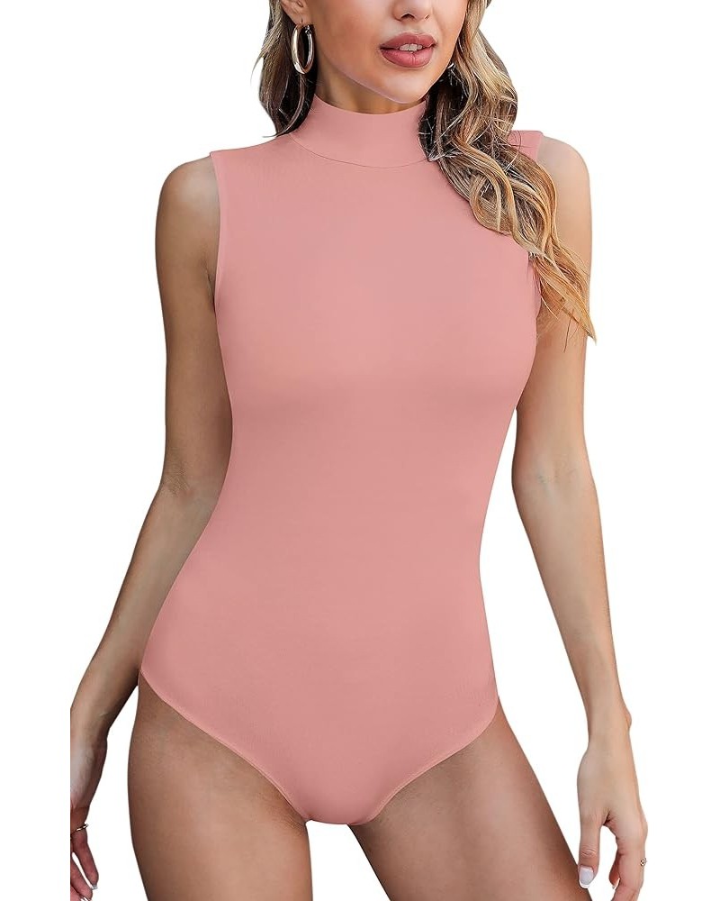 Women’s Sleeveless Long Sleeve Mock Turtle Neck Bodysuit Soft Slim Fit Stretchy Layer Top Classic Jumpsuit Sleeveless Pink $8...