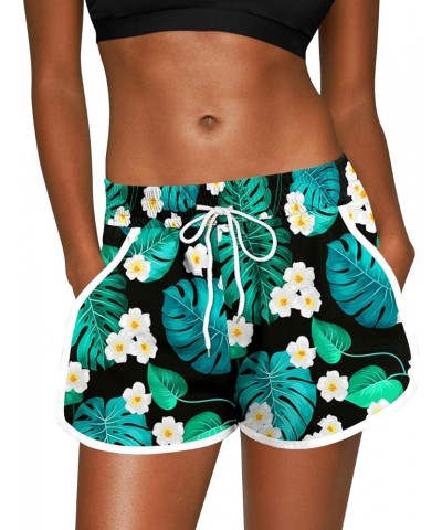 Women Summer Floral Beach Boardshorts with Pockets Swim Trunks Tropical Green Leaf $14.00 Swimsuits