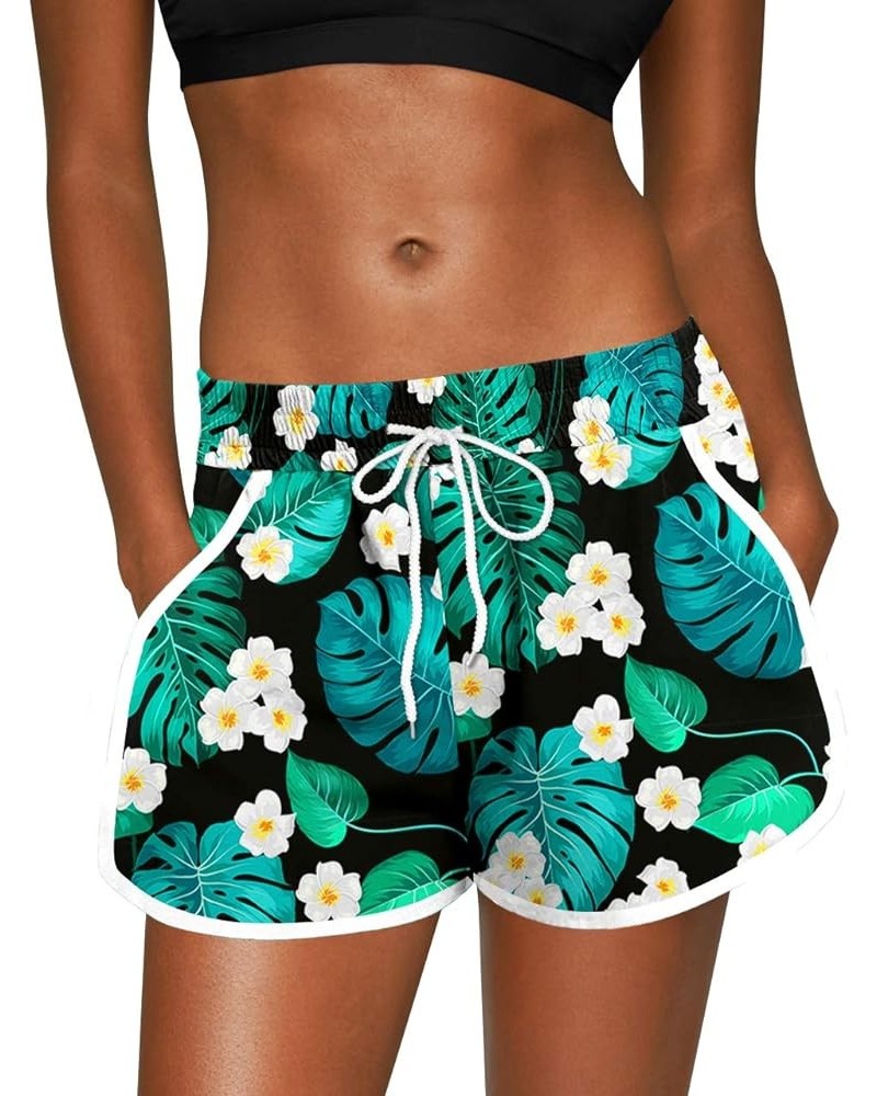 Women Summer Floral Beach Boardshorts with Pockets Swim Trunks Tropical Green Leaf $14.00 Swimsuits