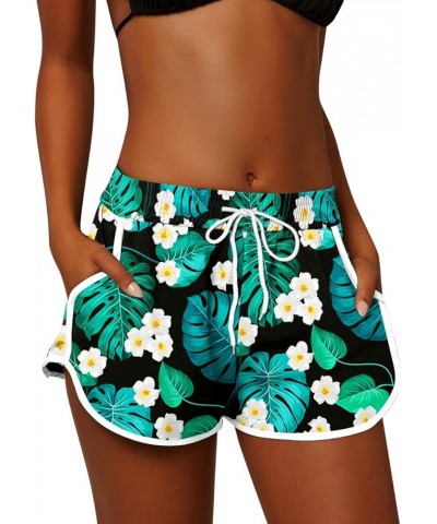 Women Summer Floral Beach Boardshorts with Pockets Swim Trunks Tropical Green Leaf $14.00 Swimsuits