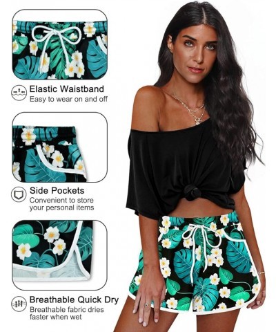 Women Summer Floral Beach Boardshorts with Pockets Swim Trunks Tropical Green Leaf $14.00 Swimsuits