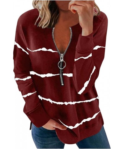 Half Zip Sweatshirt for Women Striped Color Block Long Sleeve Tshirts Casual Loose Work Pullover Tops with Zipper A-red $9.51...