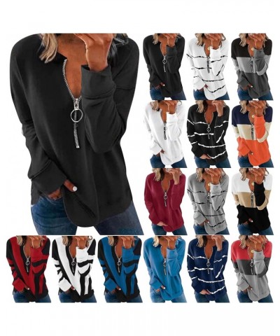 Half Zip Sweatshirt for Women Striped Color Block Long Sleeve Tshirts Casual Loose Work Pullover Tops with Zipper A-red $9.51...