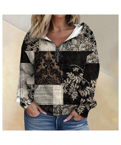 Womens Fashion Quarter Zip Outfits Clothes Half Zip Print Hoodies Cropped Tops Fleece Long Sleeve Sweatshirts 6-black $12.46 ...