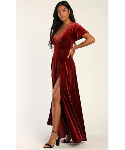 Short Sleeves Velvet Bridesmaid Dresses for Women Sexy Deep V Neck Prom Dresses for Formal Evening Party with Slit DE14 A-oli...