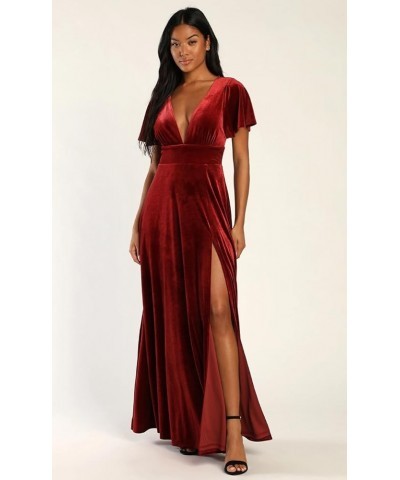 Short Sleeves Velvet Bridesmaid Dresses for Women Sexy Deep V Neck Prom Dresses for Formal Evening Party with Slit DE14 A-oli...