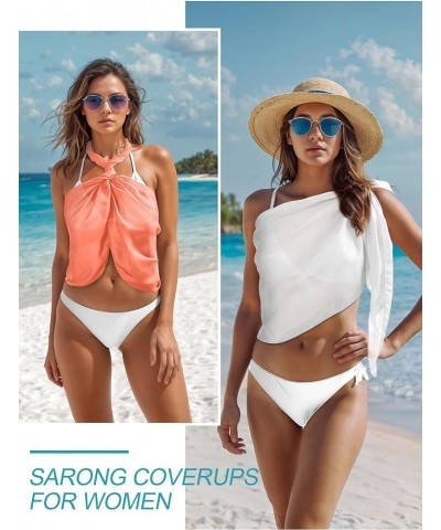 2 Pieces Sarong Coverups for Women Bathing Suit Wrap Swimsuit Skirt Beach Bikini Cover Up Swimwear Chiffon White, Orange $8.8...