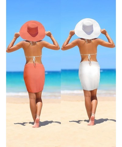 2 Pieces Sarong Coverups for Women Bathing Suit Wrap Swimsuit Skirt Beach Bikini Cover Up Swimwear Chiffon White, Orange $8.8...