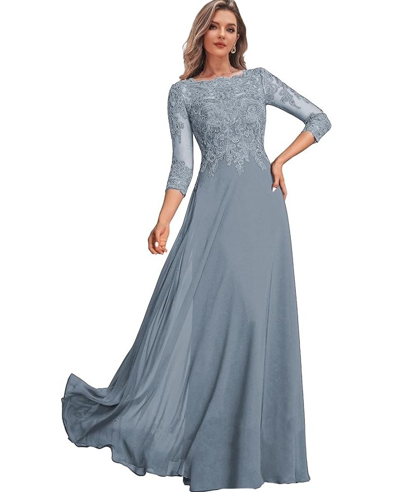 Women's Lace Mother of The Bride Dresses Long for Wedding Chiffon Long Formal Evening Dress with Sleeves Dusty Blue $48.22 Dr...