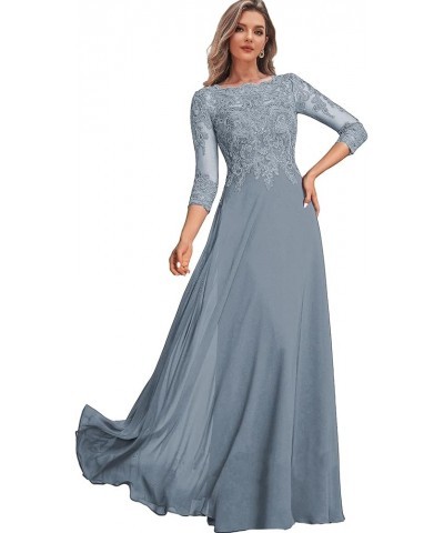 Women's Lace Mother of The Bride Dresses Long for Wedding Chiffon Long Formal Evening Dress with Sleeves Dusty Blue $48.22 Dr...