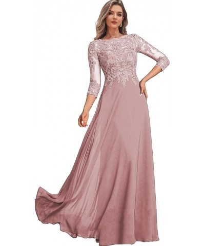 Women's Lace Mother of The Bride Dresses Long for Wedding Chiffon Long Formal Evening Dress with Sleeves Dusty Blue $48.22 Dr...