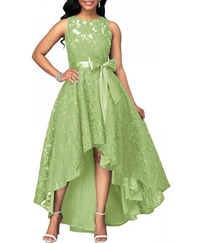 Lace Bridesmaid Dresses Hi Low Wedding Party Dress Prom Evening Gowns Sleeveless Sage Green $35.28 Dresses