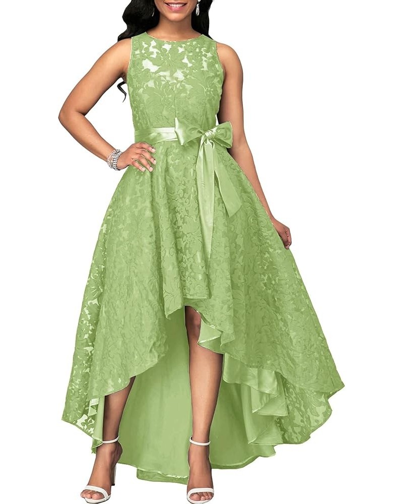 Lace Bridesmaid Dresses Hi Low Wedding Party Dress Prom Evening Gowns Sleeveless Sage Green $35.28 Dresses