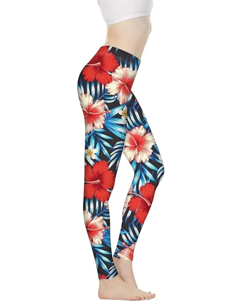 High Waist Yoga Pants,Super Stretch Workout Running Yoga Leggings for Women Hawaii Hibiscus $12.50 Activewear