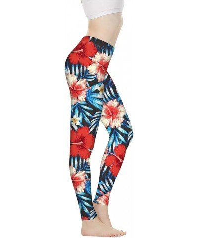 High Waist Yoga Pants,Super Stretch Workout Running Yoga Leggings for Women Hawaii Hibiscus $12.50 Activewear