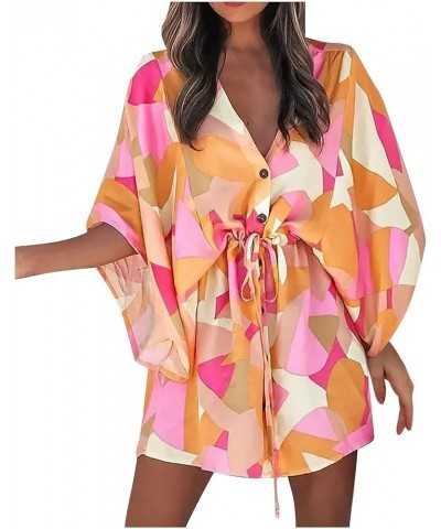 Women's Party Dresses 2022 Dress Boho Print Drawstring Sun Beach Dress Neck Dress Dress Dresses Plus Size Pink $8.95 Dresses