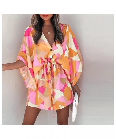 Women's Party Dresses 2022 Dress Boho Print Drawstring Sun Beach Dress Neck Dress Dress Dresses Plus Size Pink $8.95 Dresses