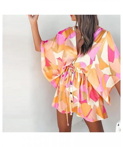 Women's Party Dresses 2022 Dress Boho Print Drawstring Sun Beach Dress Neck Dress Dress Dresses Plus Size Pink $8.95 Dresses