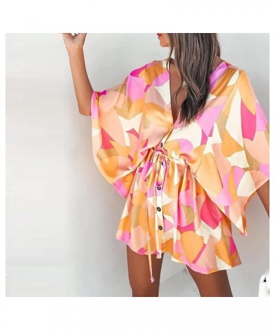 Women's Party Dresses 2022 Dress Boho Print Drawstring Sun Beach Dress Neck Dress Dress Dresses Plus Size Pink $8.95 Dresses