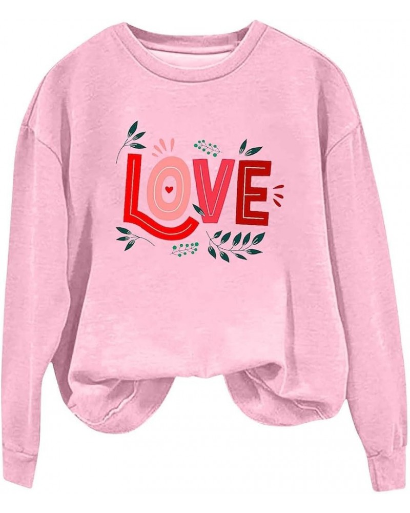 Womens Sweatshirt Loose Oversized Valentine's Day Crewneck Pullover Letter Print Casual Sweatshirts 05_pink $9.22 Hoodies & S...