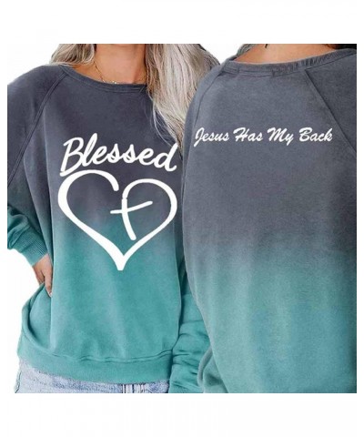 Jesus Has My Back Sweatshirt Women, Blessed Cross Heart Gradient Sweatshirt, Blessed Jesus Has My Back Sweatshirt for Women G...