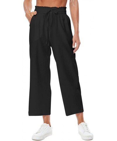 Womens Linen Wide Leg Pants High Waisted Drawstring Baggy Loose Beach Trousers with Pockets Black-50% Linen $21.44 Pants