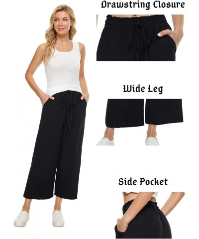 Womens Linen Wide Leg Pants High Waisted Drawstring Baggy Loose Beach Trousers with Pockets Black-50% Linen $21.44 Pants