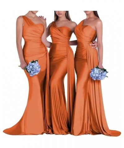 Bridesmaid Dresses One Shoulder Mermaid Satin Prom Dresses Wedding Party Dress Formal Evening Gowns Orange $35.09 Dresses