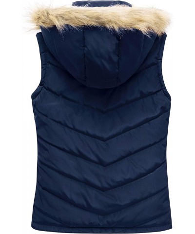 Women's Thicken Winter Vest Warm Puffer Vest with Removable Fur Hood Navy $24.08 Vests